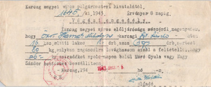 Vágási engedély - 1943
