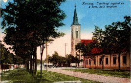 Karczag. Széchényi sugárút és a Rom. kath templom.