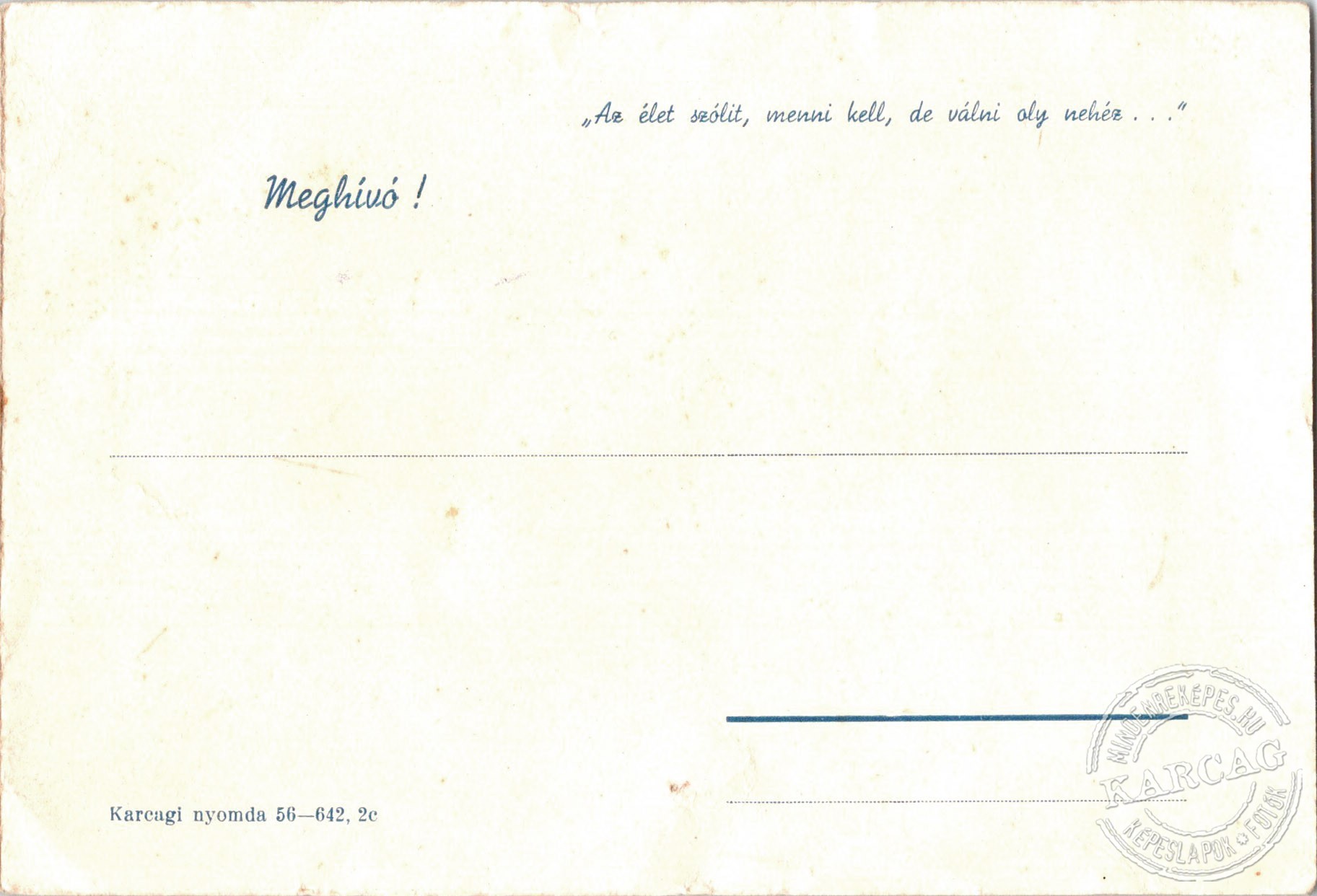 Karcagi Áll. Közgazdasági Technikum ballagási meghívója 1956-ból