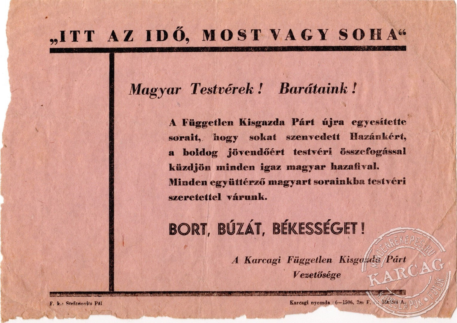 A Független Kisgazda Párt felhívása
