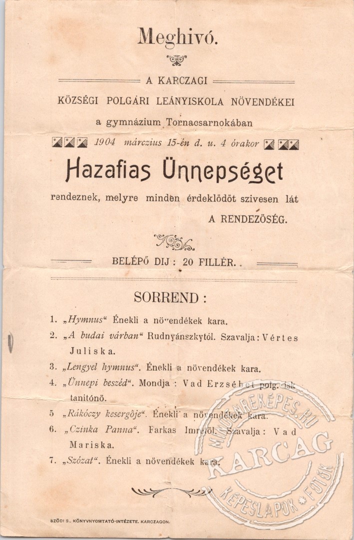 Meghivó hazafias ünnepségre