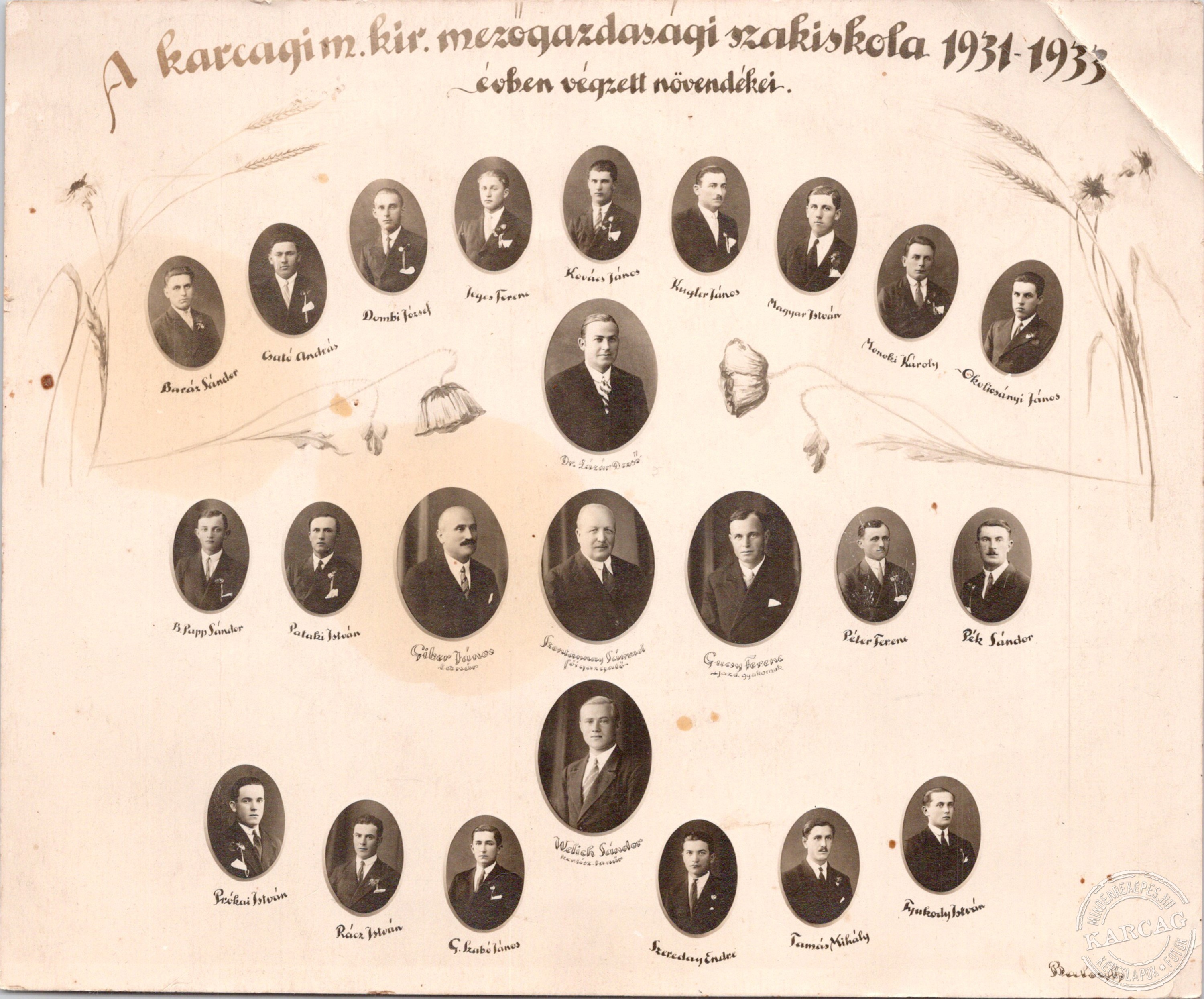 Tablókép a mezőgazdasági szakiskola növendékeiről 1933-ból