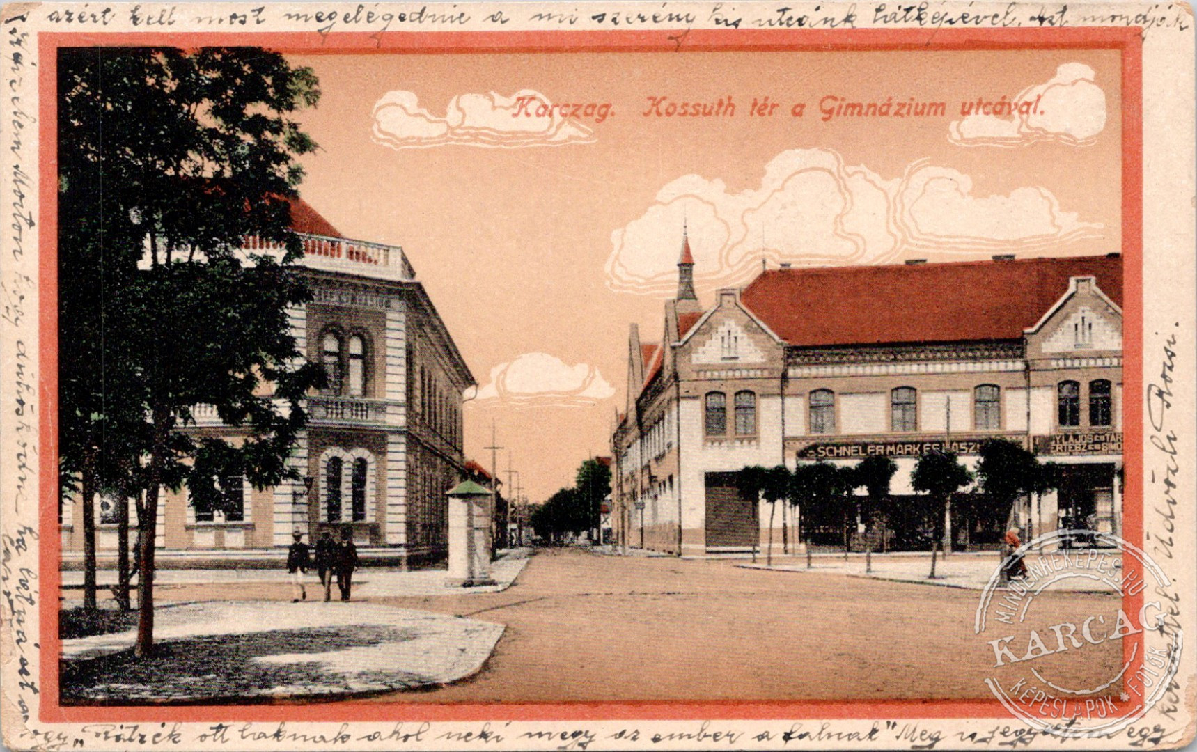Karczag. Kossuth tér a Gimnázium utcaval.