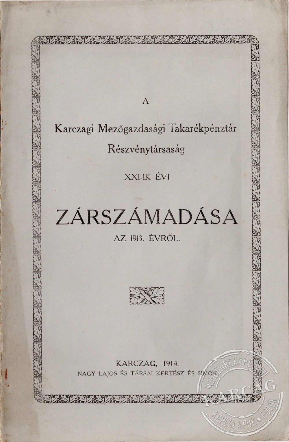 Takarékpénztári zárszámadás 1914