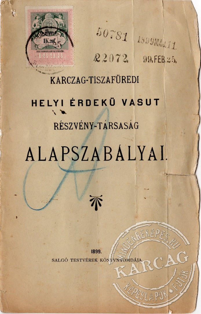 Vasúti rt. alapszabálya 1899-ből