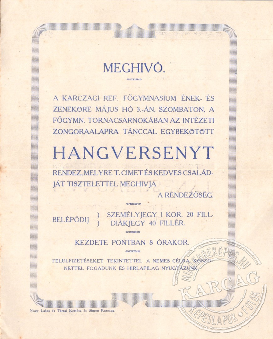 Meghívó hangversenyre - 1913