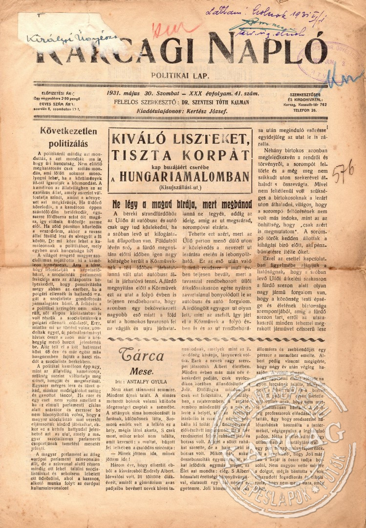KARCAGI NAPLÓ - 1931. május 30.
