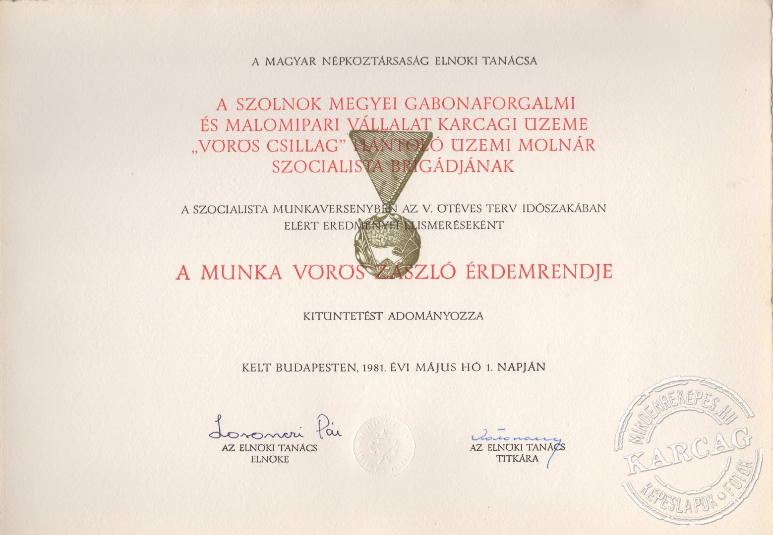 A MUNKA VÖRÖS ZÁSZLÓ ÉRDEMRENDJE