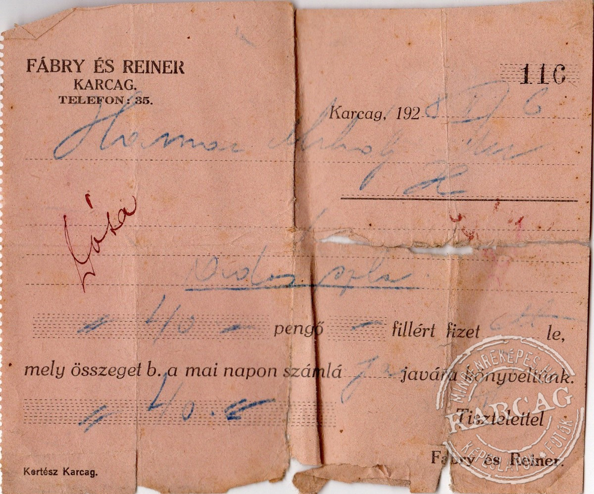 Pénztárbizonylat - 1928