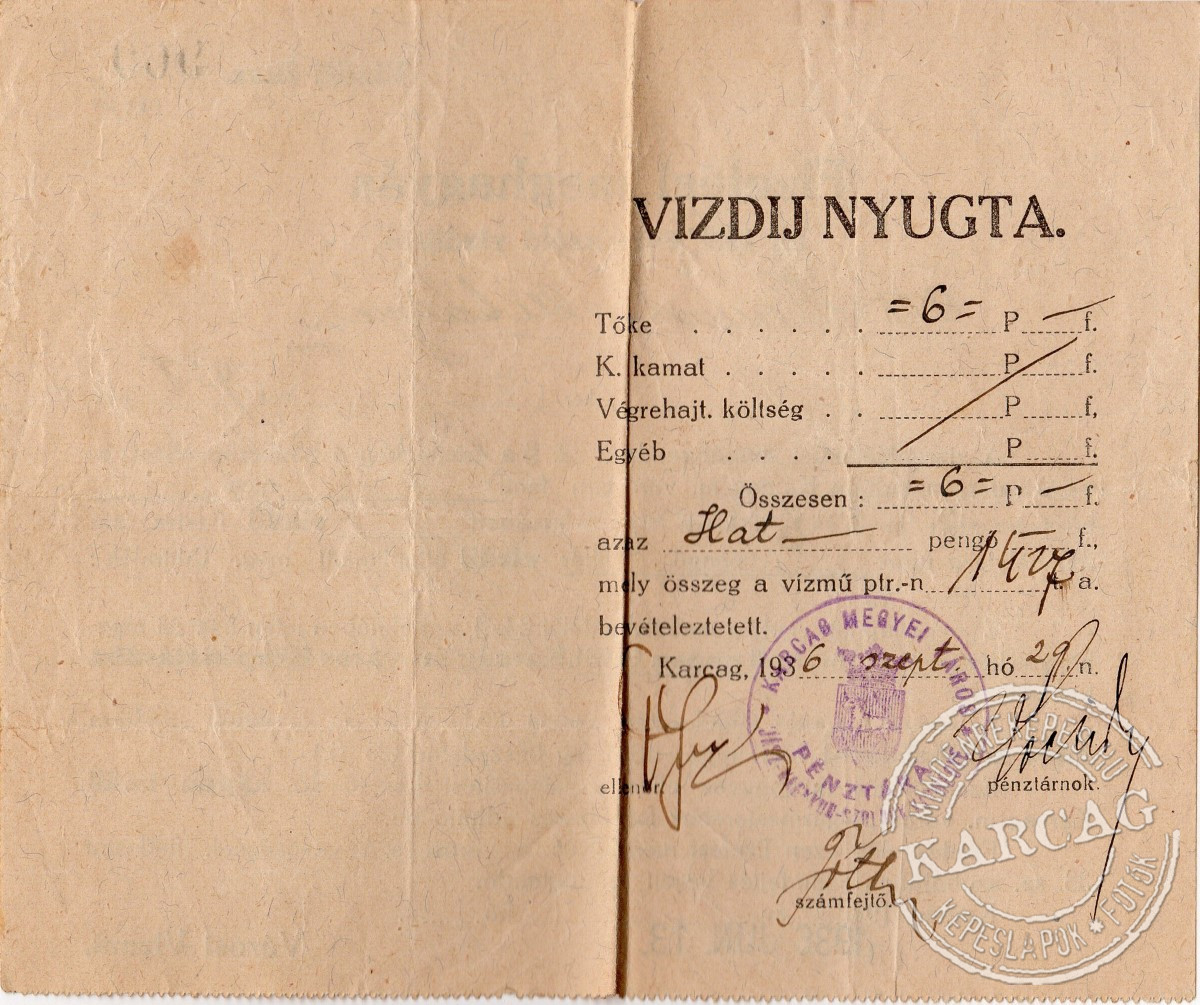 Vízdíj nyugta