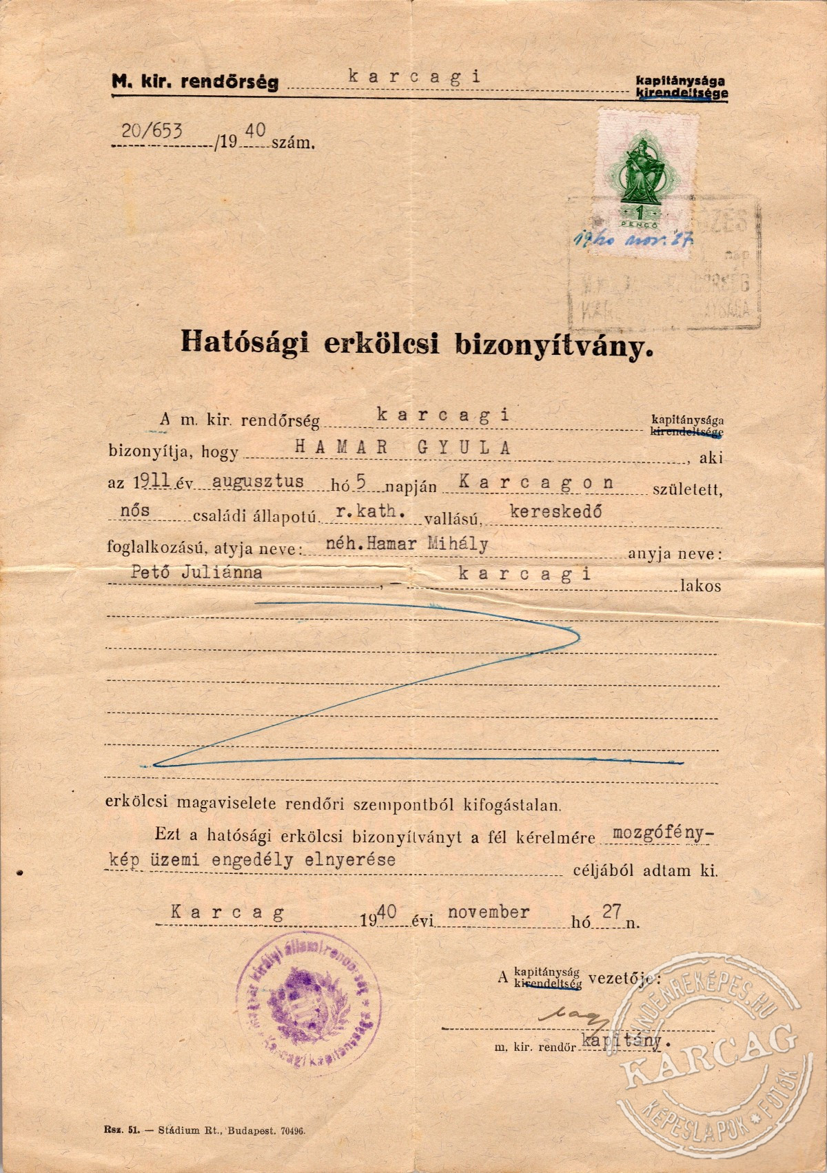 Hatósági erkölcsi bizonyítvány
