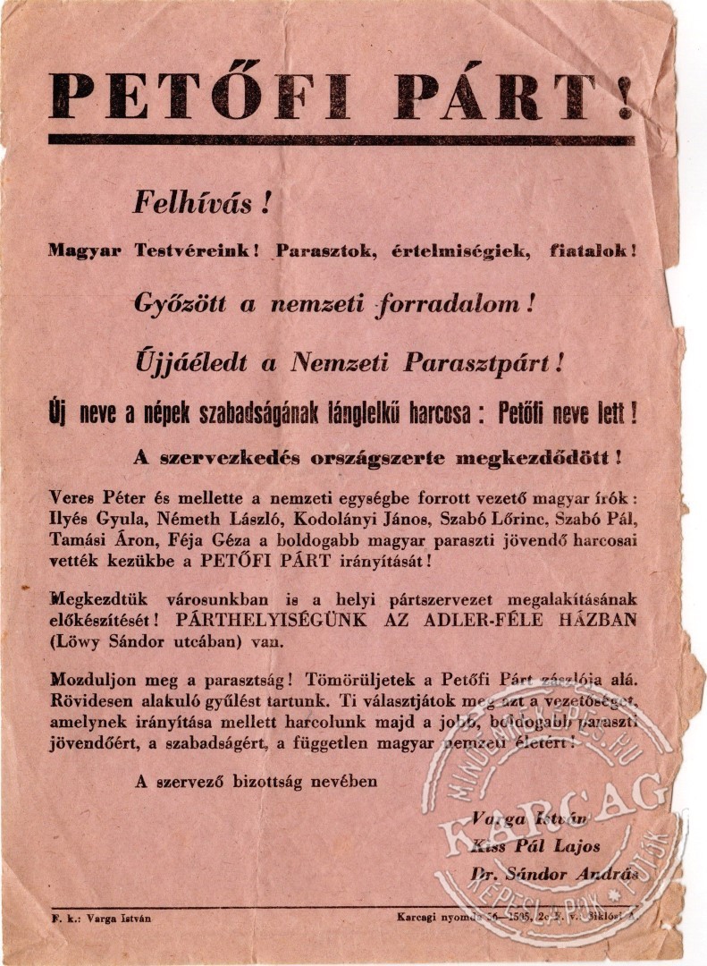 A Petőfi Párt felhívása
