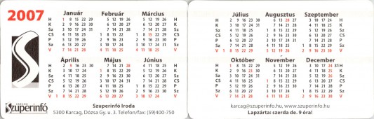 Szuperinfó - kártyanaptár 2007/2
