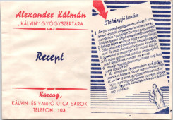 Alexander-féle gyógyszertári tasak a 30-as évekből