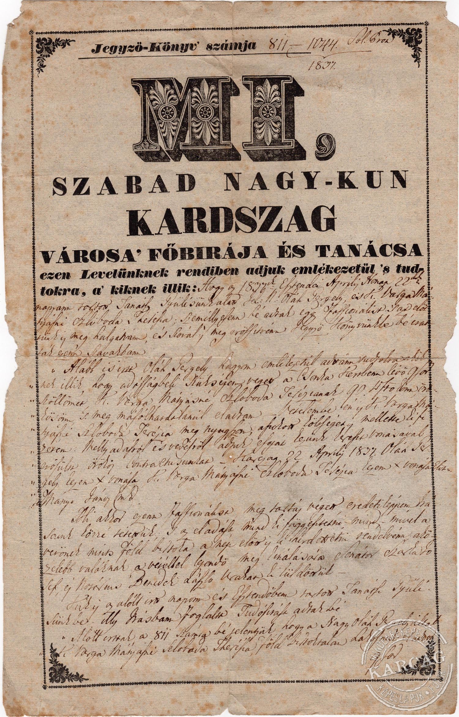 Tanácsi gyűlés jegyzőkönyve