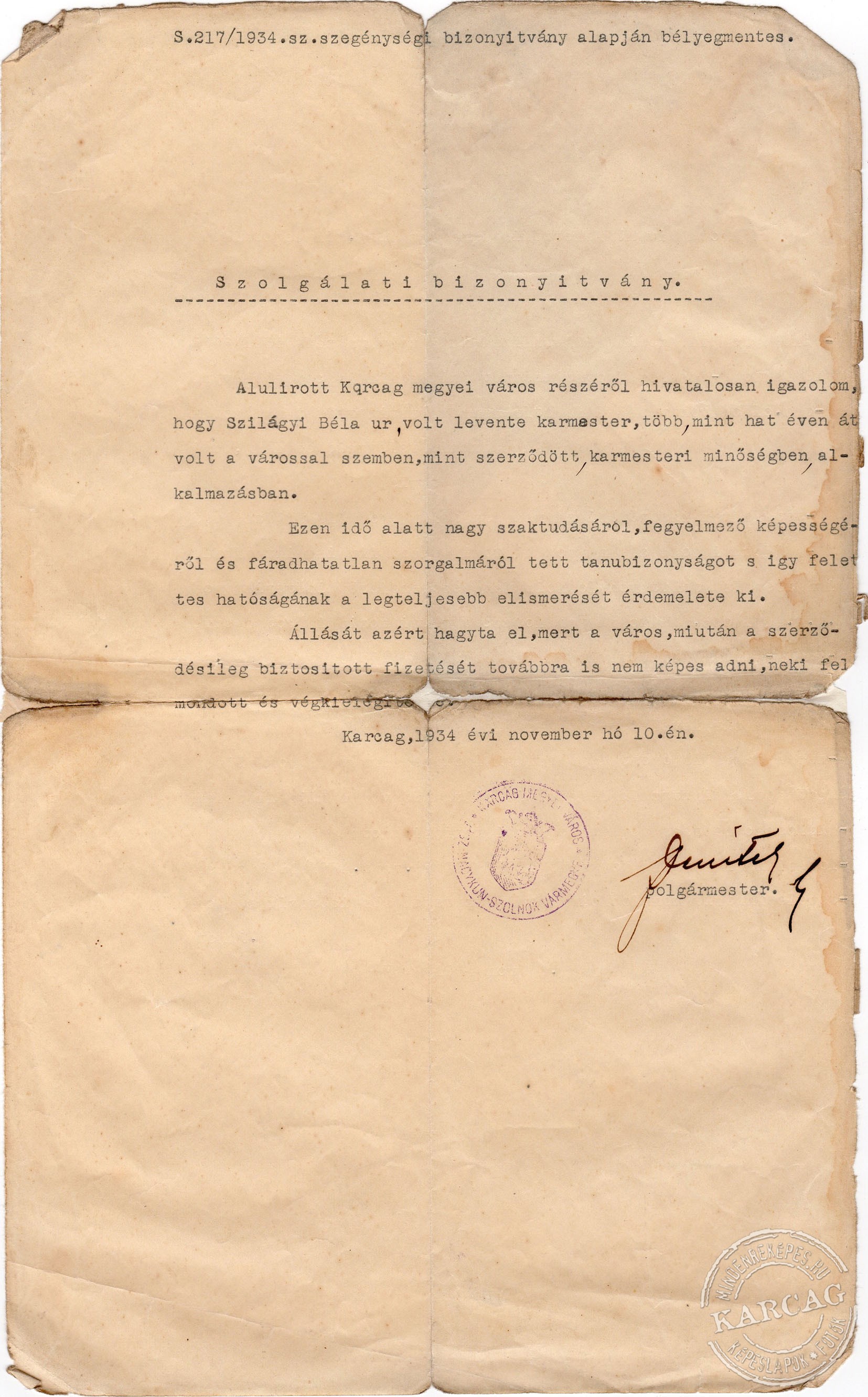 Szolgálati bizonyítvány