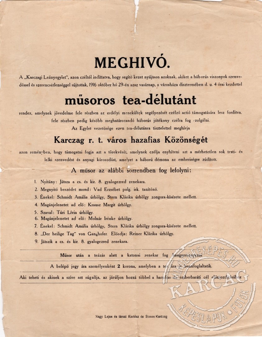MEGHIVÓ műsoros tea-délutánra