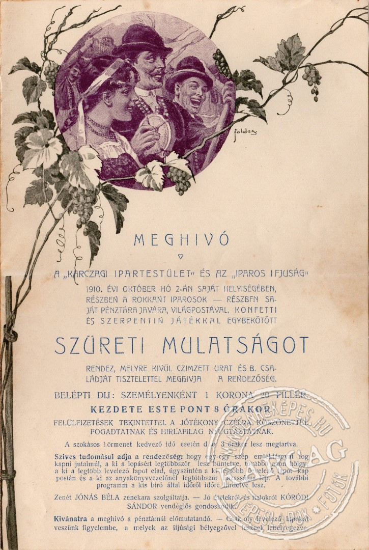 Meghívó szüreti mulatságra - 1910